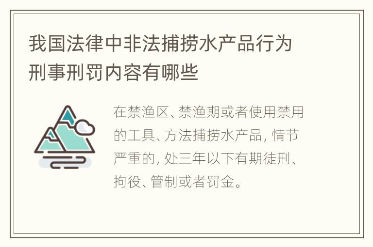 我国法律中非法捕捞水产品行为刑事刑罚内容有哪些