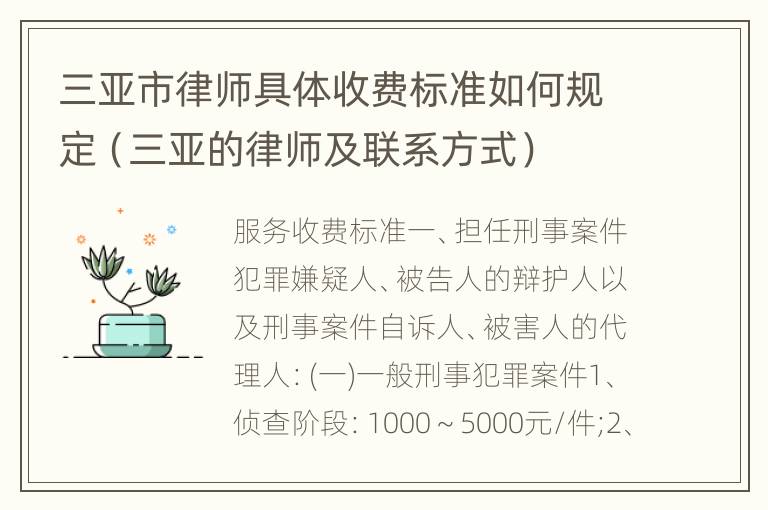 三亚市律师具体收费标准如何规定（三亚的律师及联系方式）