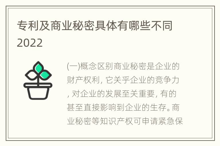 专利及商业秘密具体有哪些不同2022