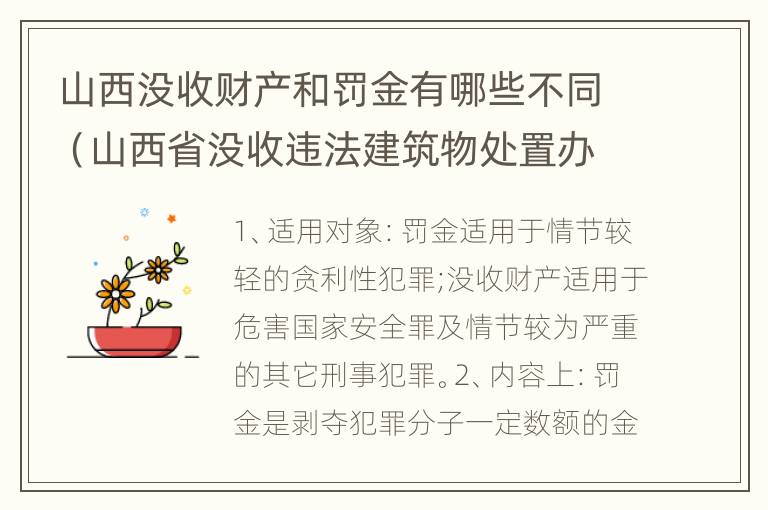 山西没收财产和罚金有哪些不同（山西省没收违法建筑物处置办法规定）