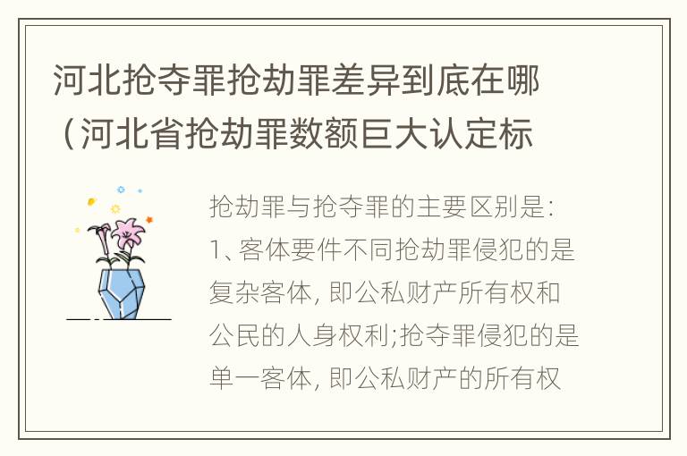 河北抢夺罪抢劫罪差异到底在哪（河北省抢劫罪数额巨大认定标准）