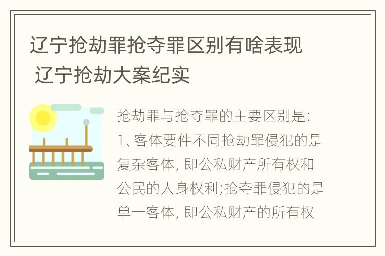 辽宁抢劫罪抢夺罪区别有啥表现 辽宁抢劫大案纪实