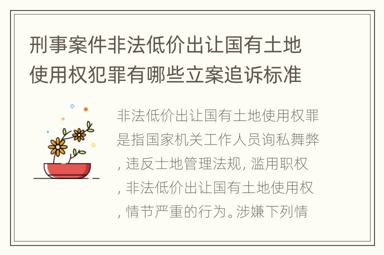 刑事案件非法低价出让国有土地使用权犯罪有哪些立案追诉标准