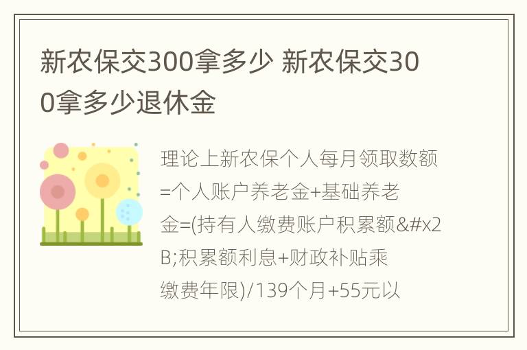 新农保交300拿多少 新农保交300拿多少退休金