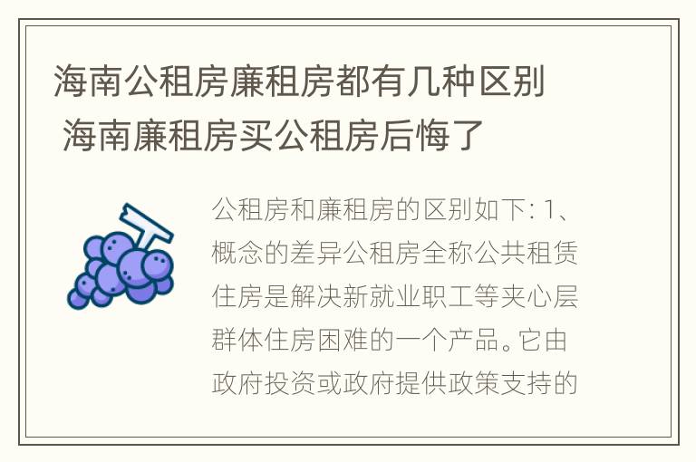 海南公租房廉租房都有几种区别 海南廉租房买公租房后悔了