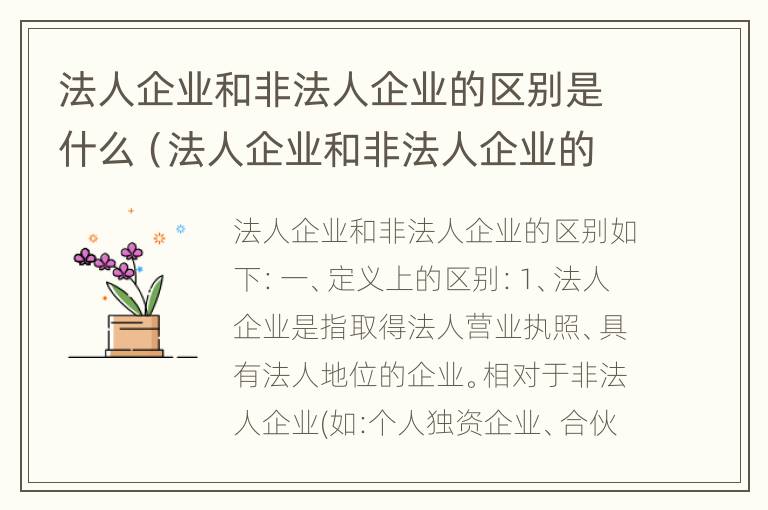 法人企业和非法人企业的区别是什么（法人企业和非法人企业的区别是什么呢）