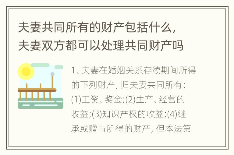 夫妻共同所有的财产包括什么，夫妻双方都可以处理共同财产吗