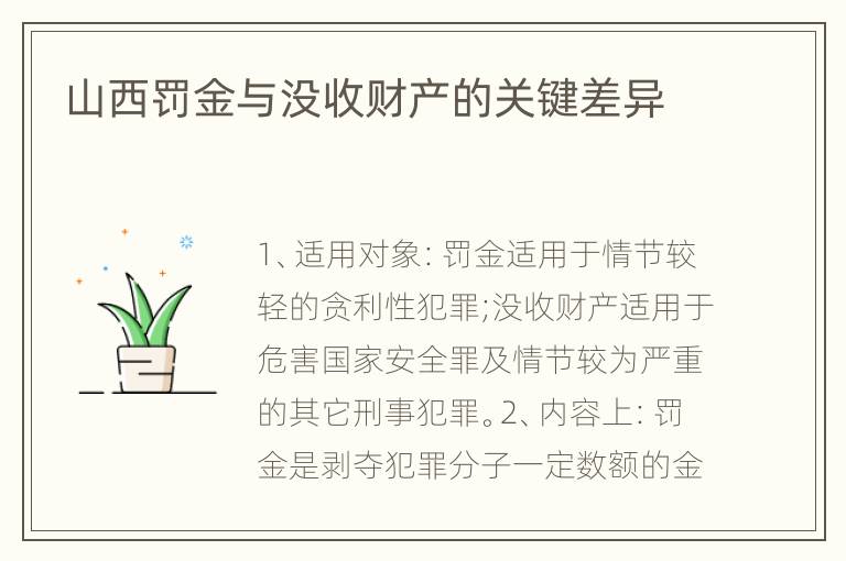 山西罚金与没收财产的关键差异