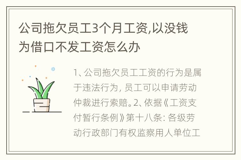 公司拖欠员工3个月工资,以没钱为借口不发工资怎么办