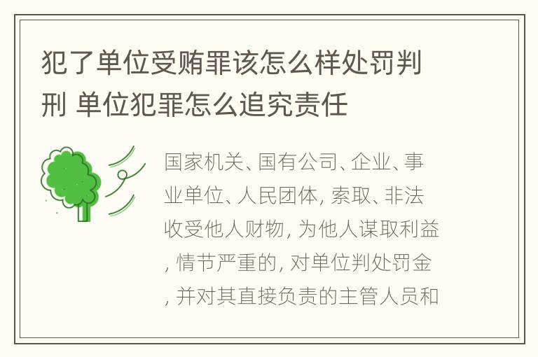 犯了单位受贿罪该怎么样处罚判刑 单位犯罪怎么追究责任