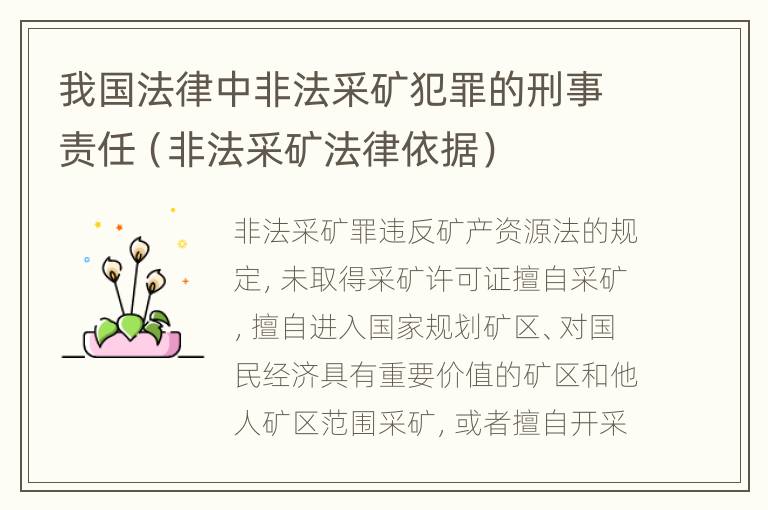 我国法律中非法采矿犯罪的刑事责任（非法采矿法律依据）