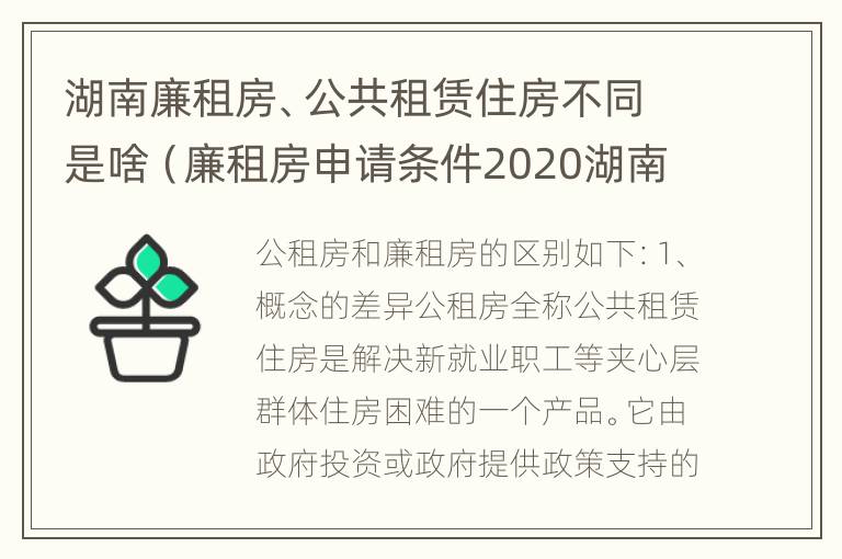 湖南廉租房、公共租赁住房不同是啥（廉租房申请条件2020湖南）