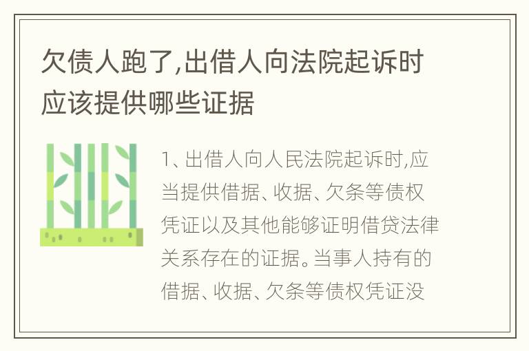 欠债人跑了,出借人向法院起诉时应该提供哪些证据