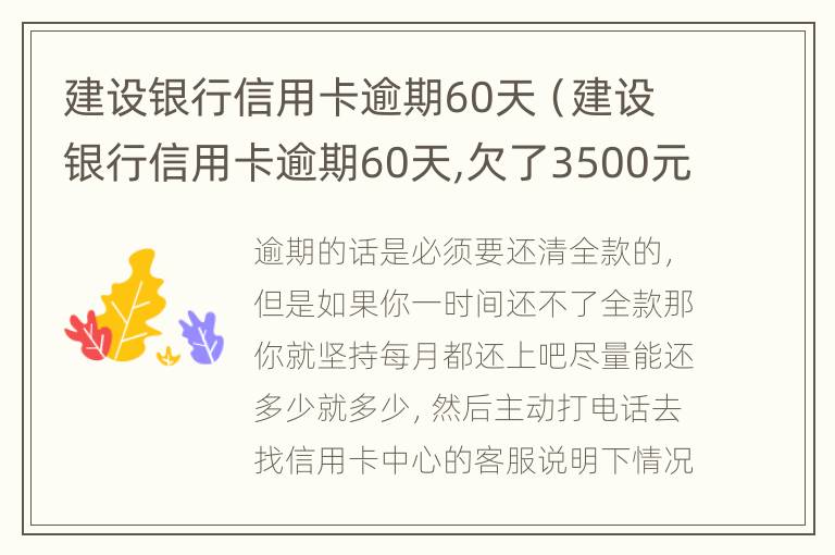 建设银行信用卡逾期60天（建设银行信用卡逾期60天,欠了3500元会起诉吗）