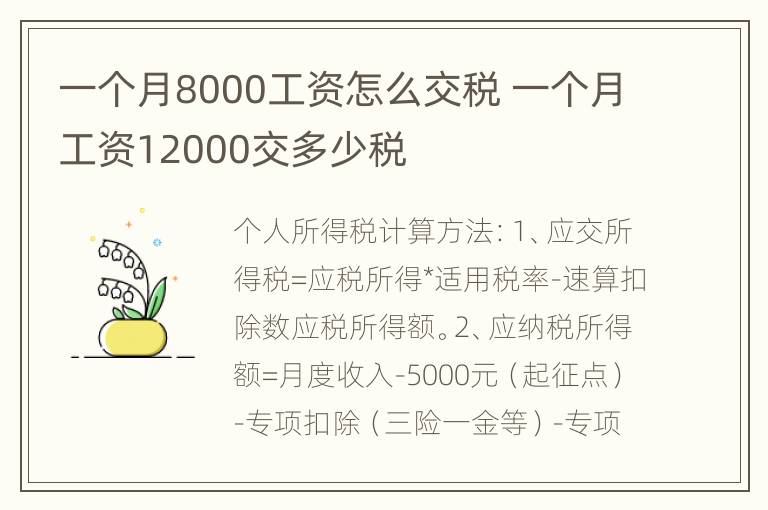 一个月8000工资怎么交税 一个月工资12000交多少税