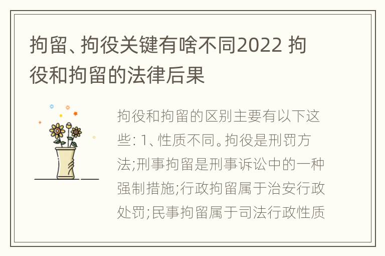 拘留、拘役关键有啥不同2022 拘役和拘留的法律后果