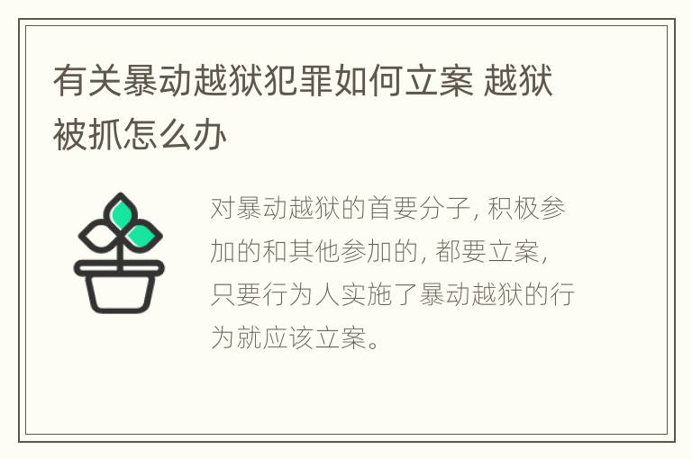 有关暴动越狱犯罪如何立案 越狱被抓怎么办