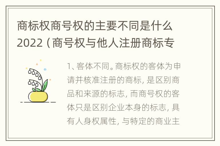 商标权商号权的主要不同是什么2022（商号权与他人注册商标专用权的冲突）