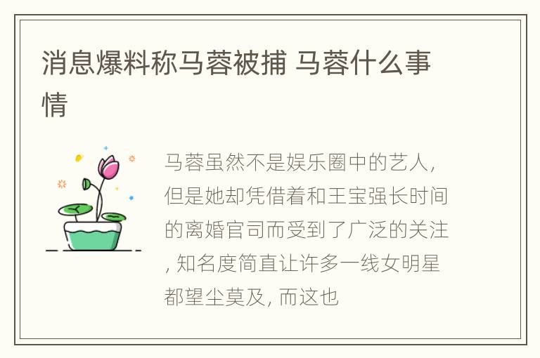 消息爆料称马蓉被捕 马蓉什么事情