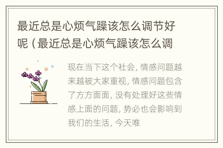 最近总是心烦气躁该怎么调节好呢（最近总是心烦气躁该怎么调节好呢）