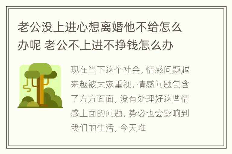 老公没上进心想离婚他不给怎么办呢 老公不上进不挣钱怎么办