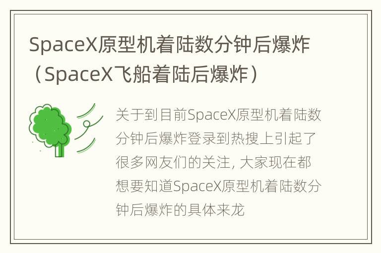 SpaceX原型机着陆数分钟后爆炸（SpaceX飞船着陆后爆炸）