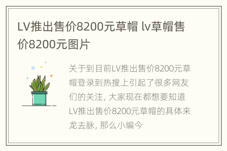 LV推出售价8200元草帽 lv草帽售价8200元图片