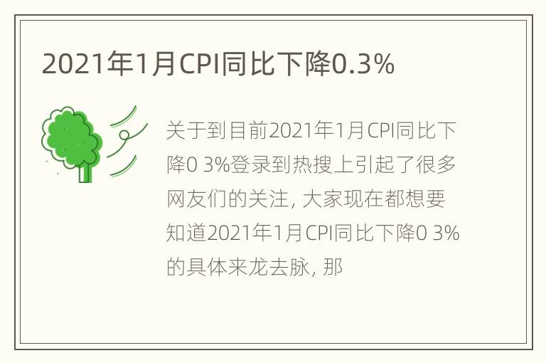 2021年1月CPI同比下降0.3%