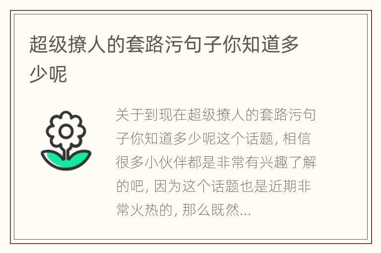 超级撩人的套路污句子你知道多少呢