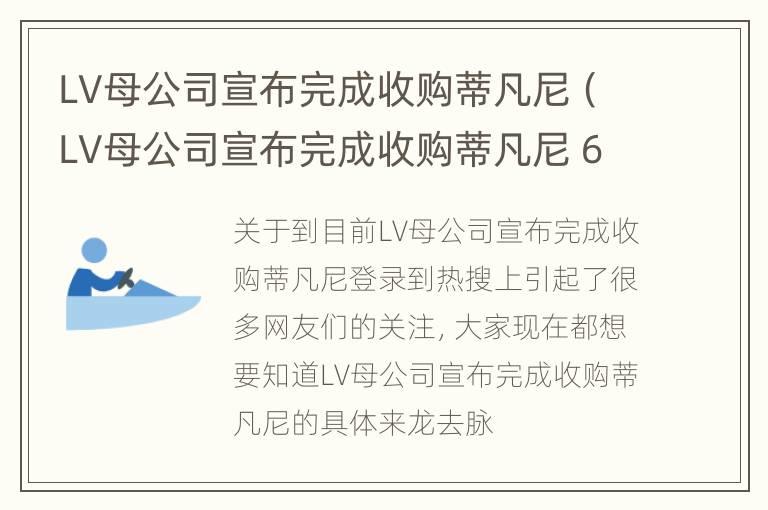 LV母公司宣布完成收购蒂凡尼（LV母公司宣布完成收购蒂凡尼 6）