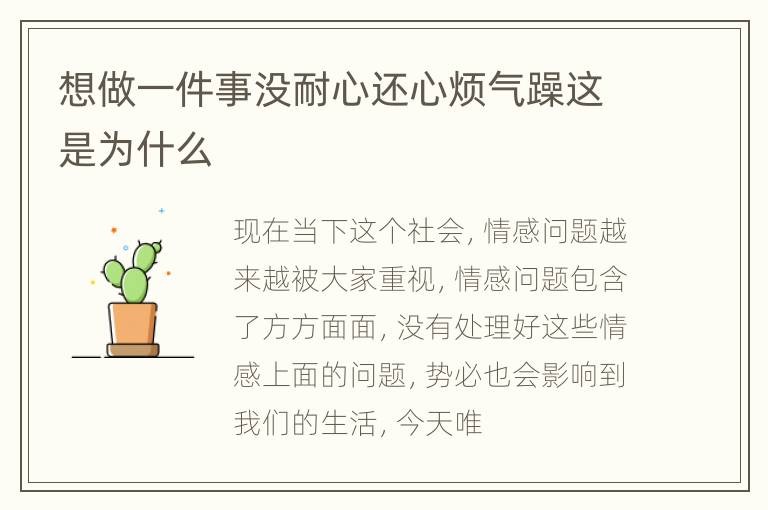 想做一件事没耐心还心烦气躁这是为什么