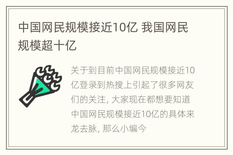 中国网民规模接近10亿 我国网民规模超十亿