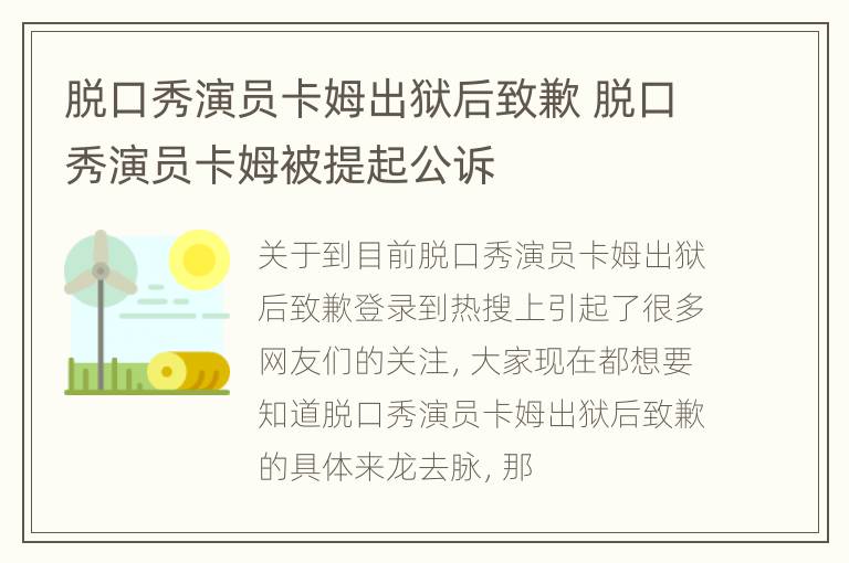 脱口秀演员卡姆出狱后致歉 脱口秀演员卡姆被提起公诉