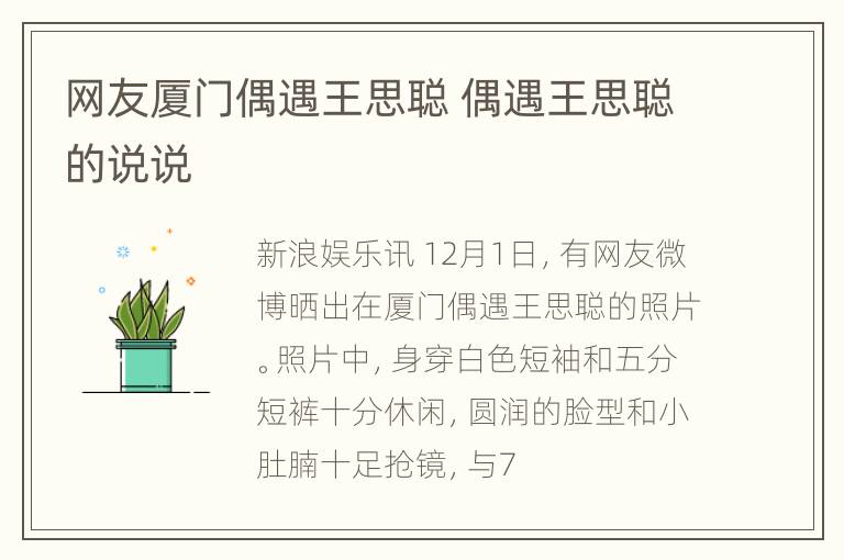 网友厦门偶遇王思聪 偶遇王思聪的说说