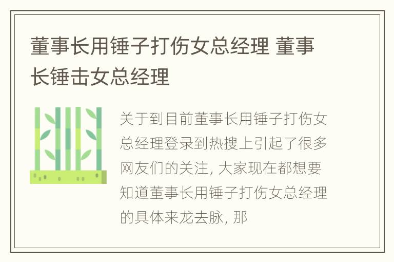 董事长用锤子打伤女总经理 董事长锤击女总经理