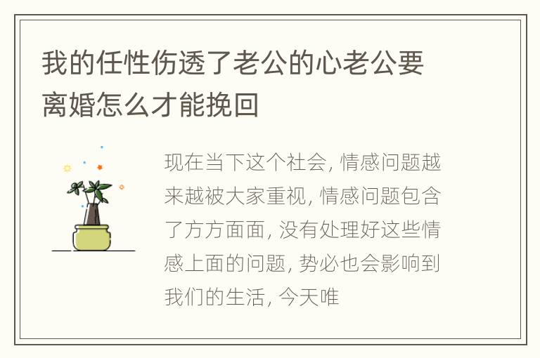 我的任性伤透了老公的心老公要离婚怎么才能挽回