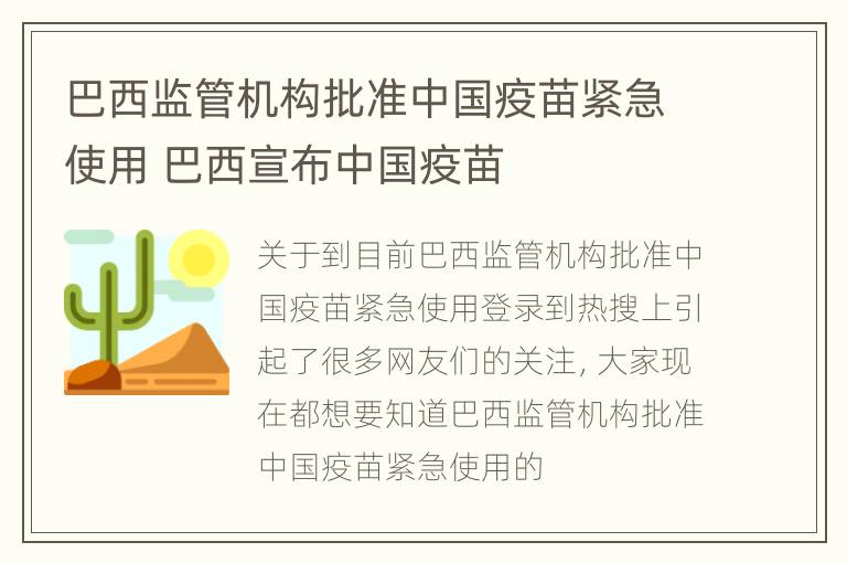 巴西监管机构批准中国疫苗紧急使用 巴西宣布中国疫苗