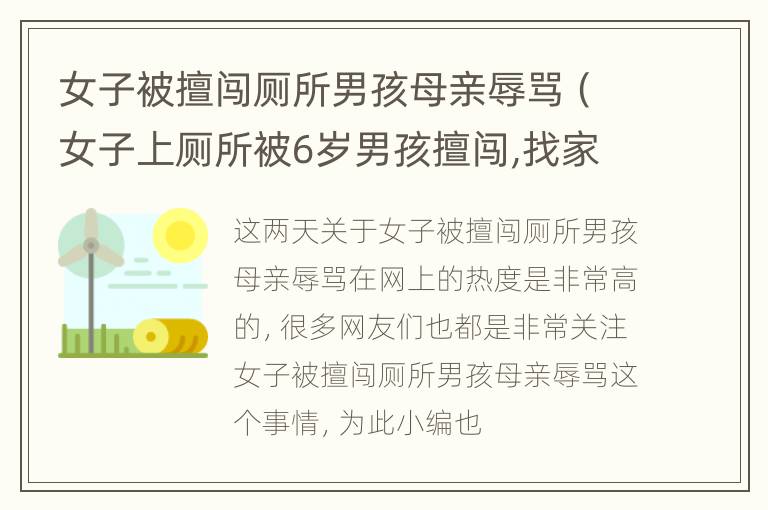 女子被擅闯厕所男孩母亲辱骂（女子上厕所被6岁男孩擅闯,找家长理论反被骂哭）