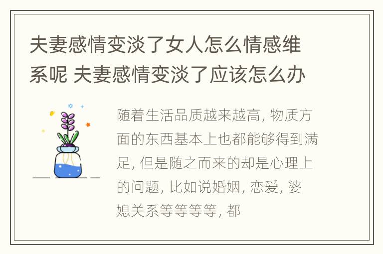 夫妻感情变淡了女人怎么情感维系呢 夫妻感情变淡了应该怎么办