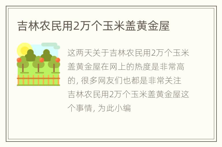 吉林农民用2万个玉米盖黄金屋