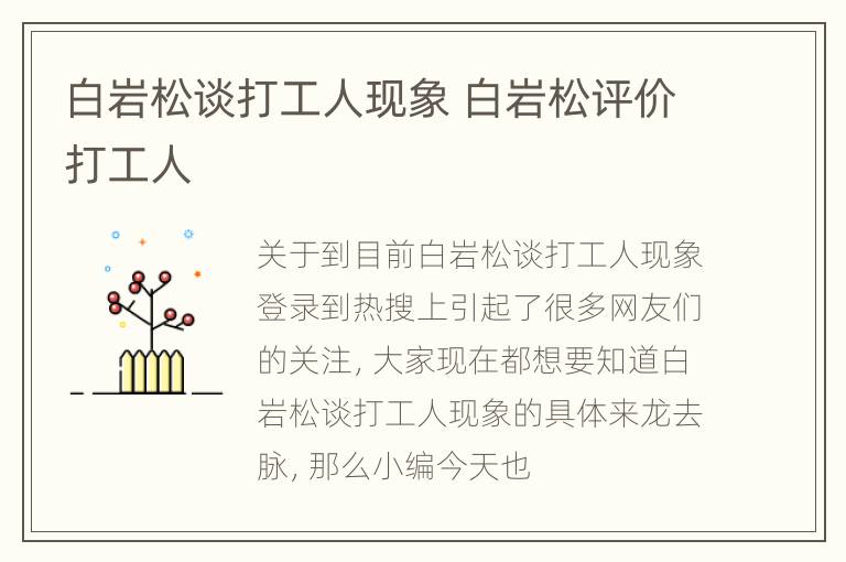 白岩松谈打工人现象 白岩松评价打工人