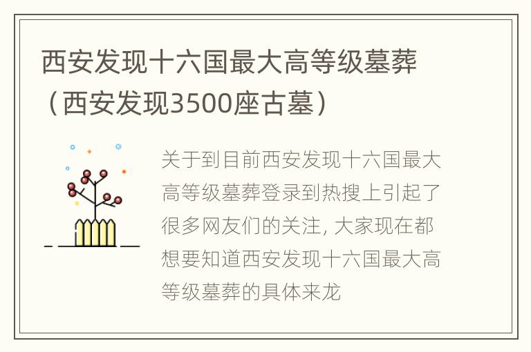 西安发现十六国最大高等级墓葬（西安发现3500座古墓）