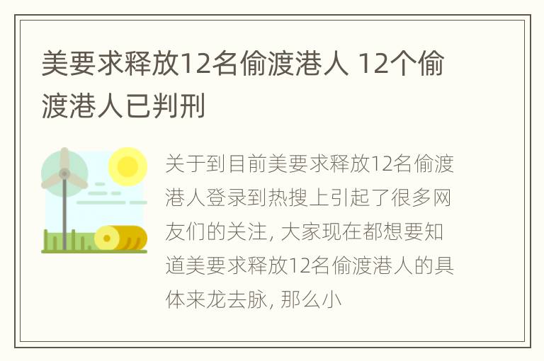 美要求释放12名偷渡港人 12个偷渡港人已判刑