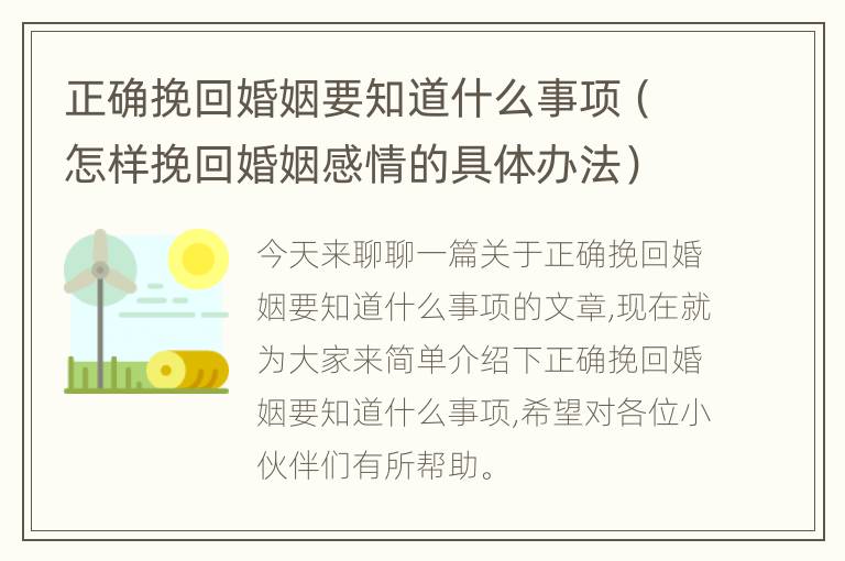 正确挽回婚姻要知道什么事项（怎样挽回婚姻感情的具体办法）