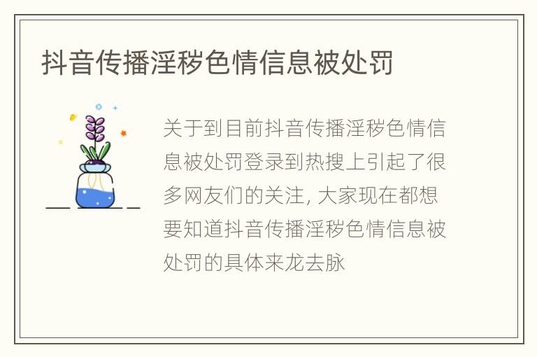 抖音传播淫秽色情信息被处罚