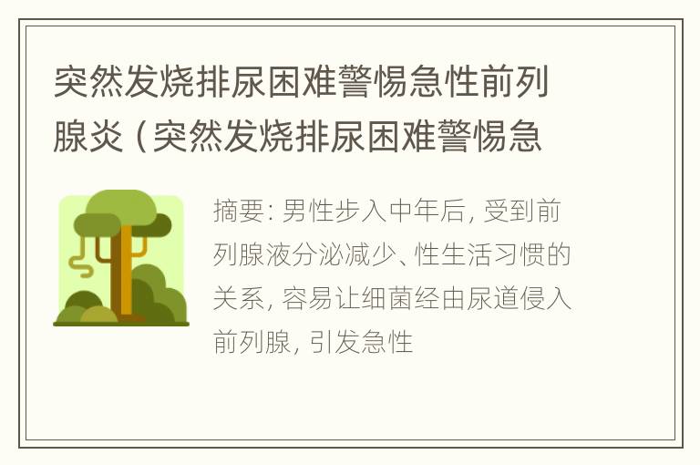 突然发烧排尿困难警惕急性前列腺炎（突然发烧排尿困难警惕急性前列腺炎怎么回事）