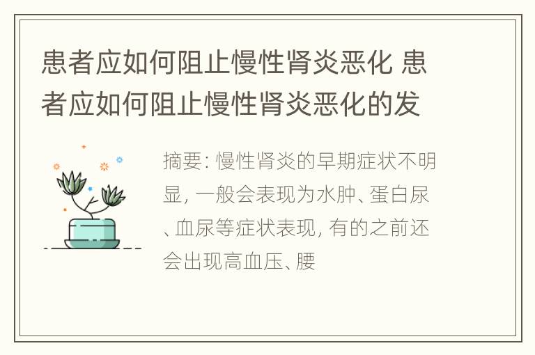 患者应如何阻止慢性肾炎恶化 患者应如何阻止慢性肾炎恶化的发生