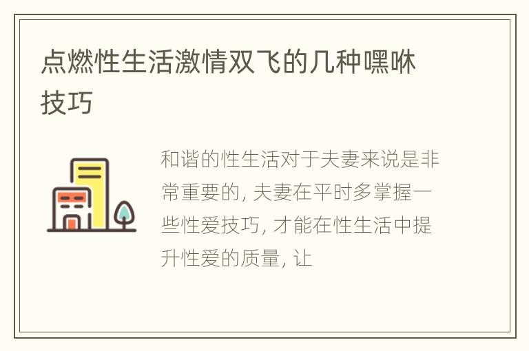 点燃性生活激情双飞的几种嘿咻技巧