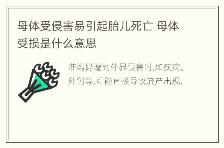 母体受侵害易引起胎儿死亡 母体受损是什么意思