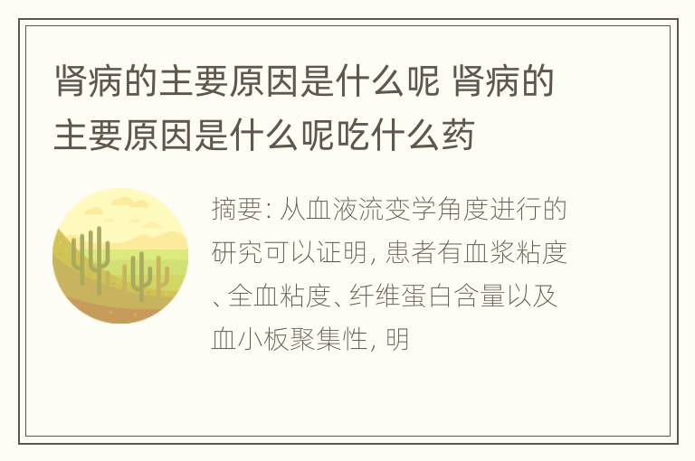 肾病的主要原因是什么呢 肾病的主要原因是什么呢吃什么药